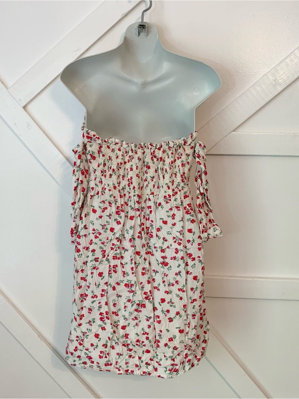 MINKPINK Burma Bloom Floral Print Off Shoulder Sweetheart Mini Dress White Small - Picture 5 of 9